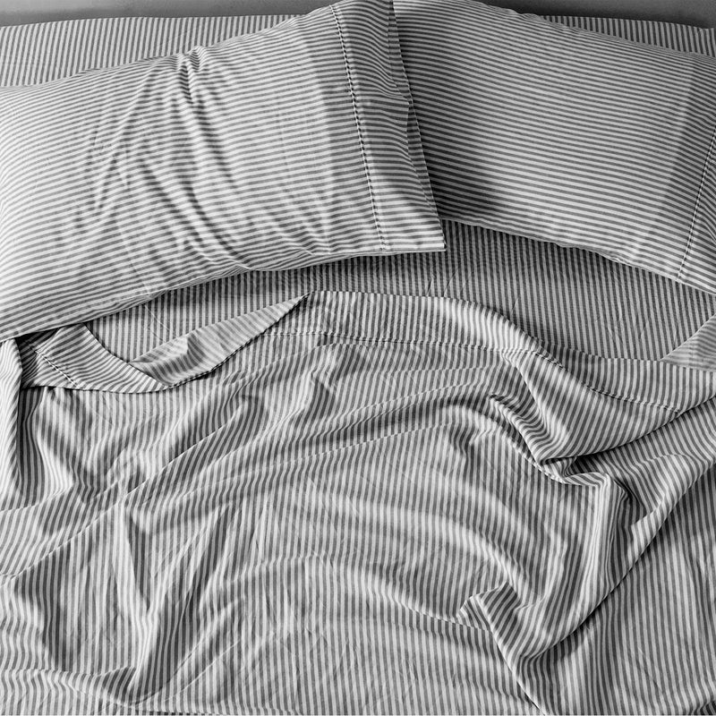 Royal Comfort Striped Flax Linen Blend Quilt Cover Set Soft Touch Bedding - King - Charcoal - John Cootes