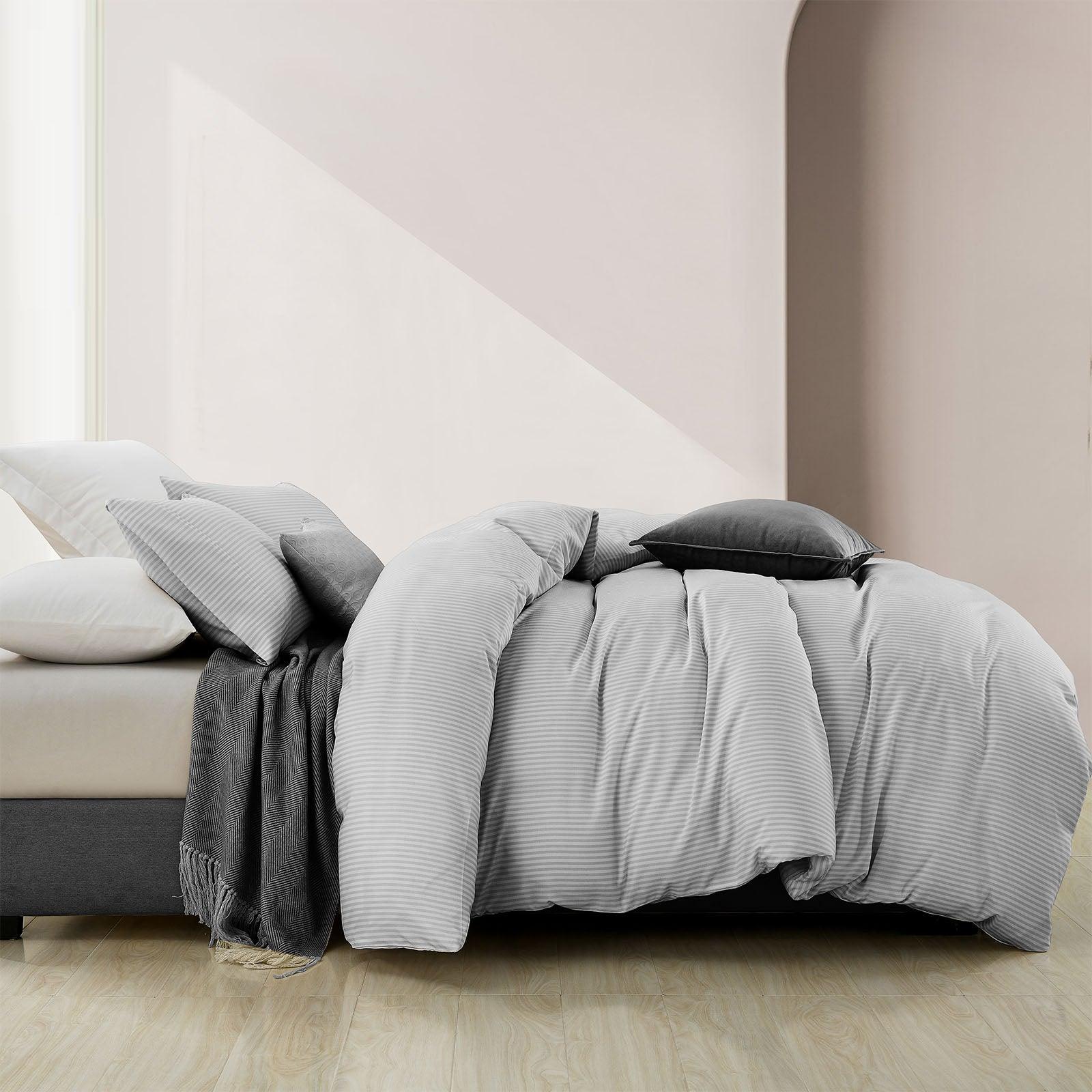 Royal Comfort Striped Flax Linen Blend Quilt Cover Set Soft Touch Bedding - King - Grey - John Cootes