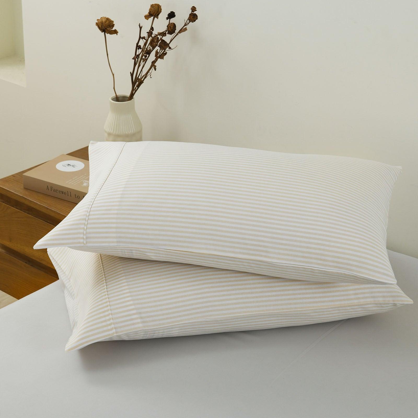 Royal Comfort Striped Flax Linen Blend Quilt Cover Set Soft Touch Bedding - Queen - Beige - John Cootes