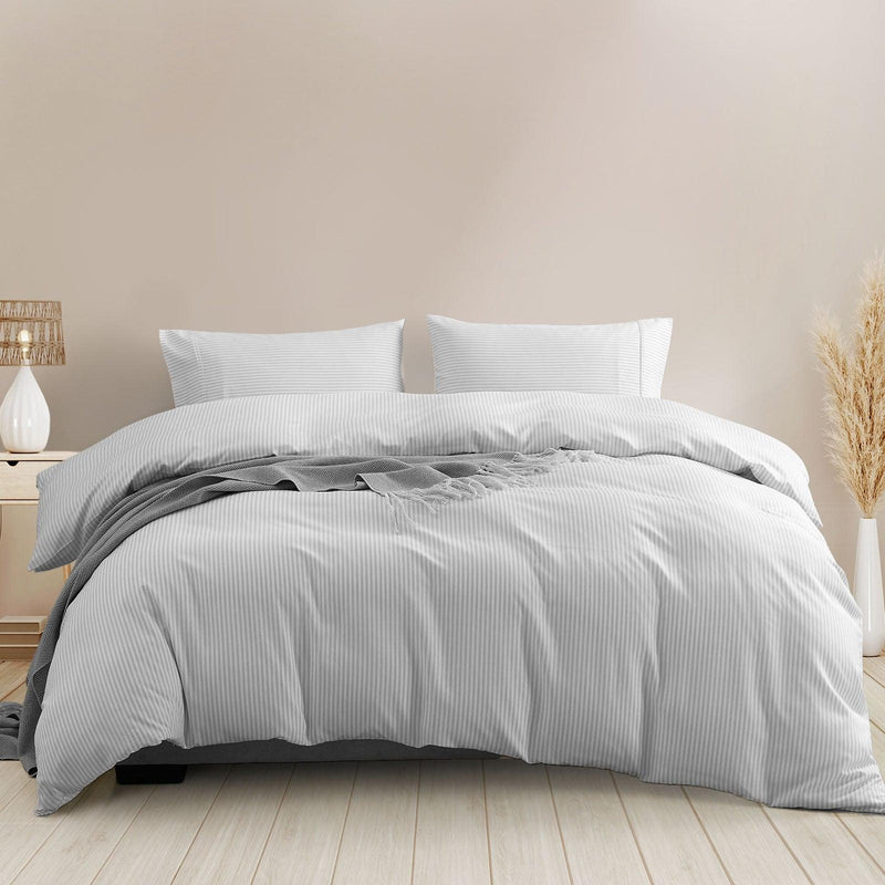 Royal Comfort Striped Flax Linen Blend Quilt Cover Set Soft Touch Bedding - Queen - Grey - John Cootes