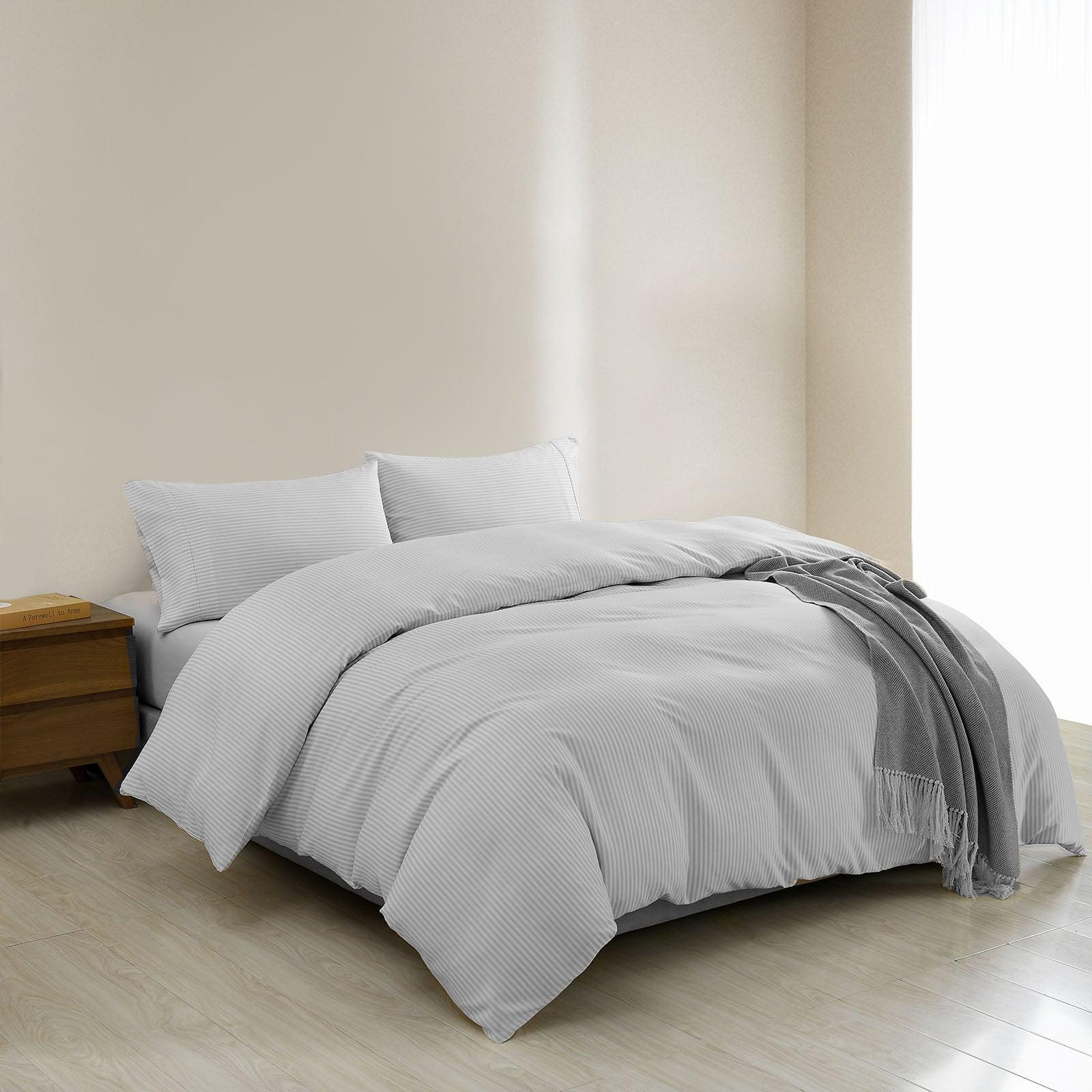 Royal Comfort Striped Flax Linen Blend Quilt Cover Set Soft Touch Bedding - Queen - Grey - John Cootes