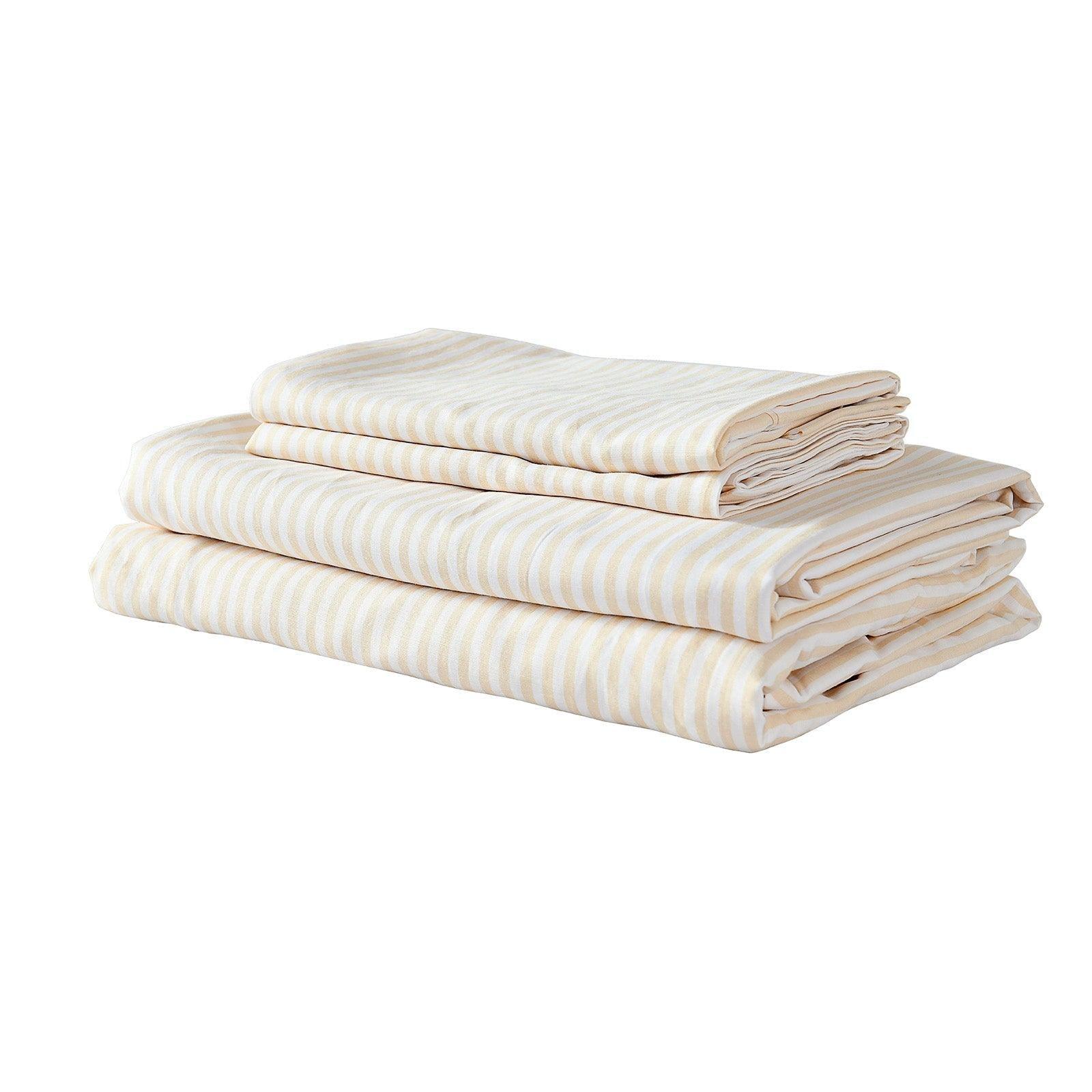 Royal Comfort Stripes Linen Blend Sheet Set Bedding Luxury Breathable Ultra Soft - King - Beige - John Cootes