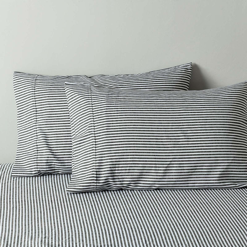 Royal Comfort Stripes Linen Blend Sheet Set Bedding Luxury Breathable Ultra Soft - King - Charcoal - John Cootes
