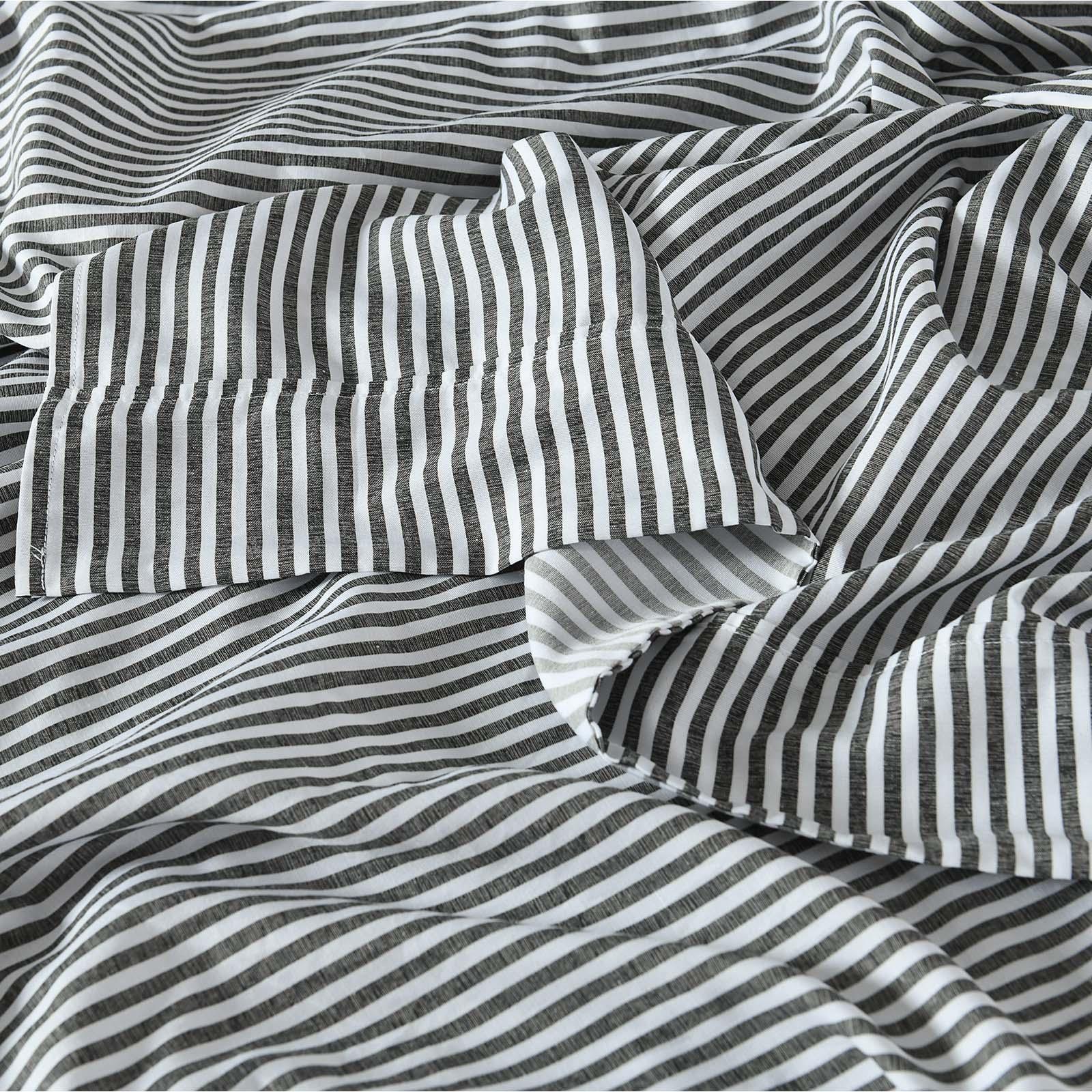 Royal Comfort Stripes Linen Blend Sheet Set Bedding Luxury Breathable Ultra Soft - King - Charcoal - John Cootes