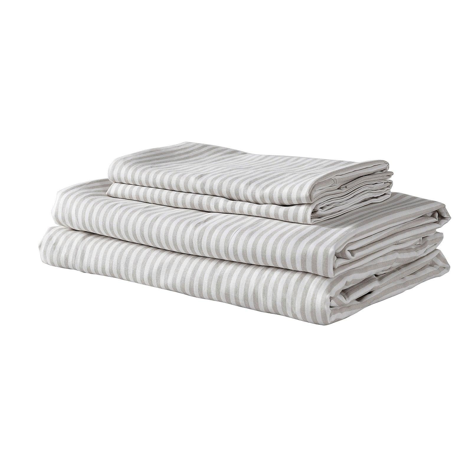 Royal Comfort Stripes Linen Blend Sheet Set Bedding Luxury Breathable Ultra Soft - King - Grey - John Cootes