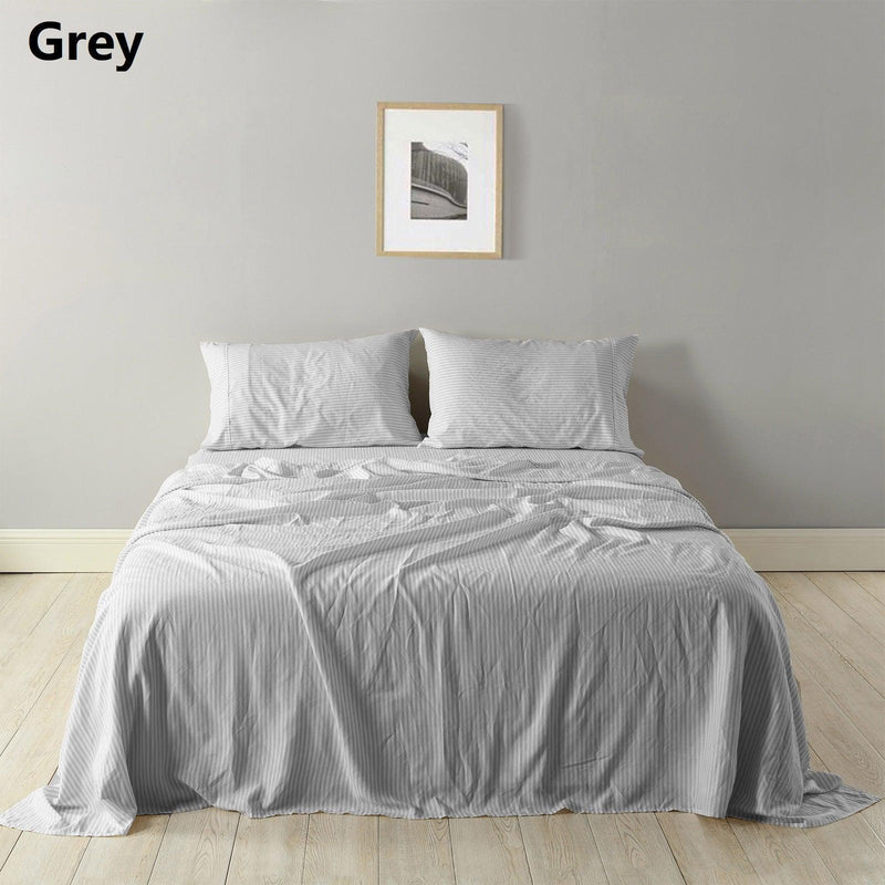Royal Comfort Stripes Linen Blend Sheet Set Bedding Luxury Breathable Ultra Soft - King - Grey - John Cootes
