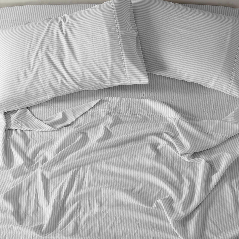 Royal Comfort Stripes Linen Blend Sheet Set Bedding Luxury Breathable Ultra Soft - King - Grey - John Cootes
