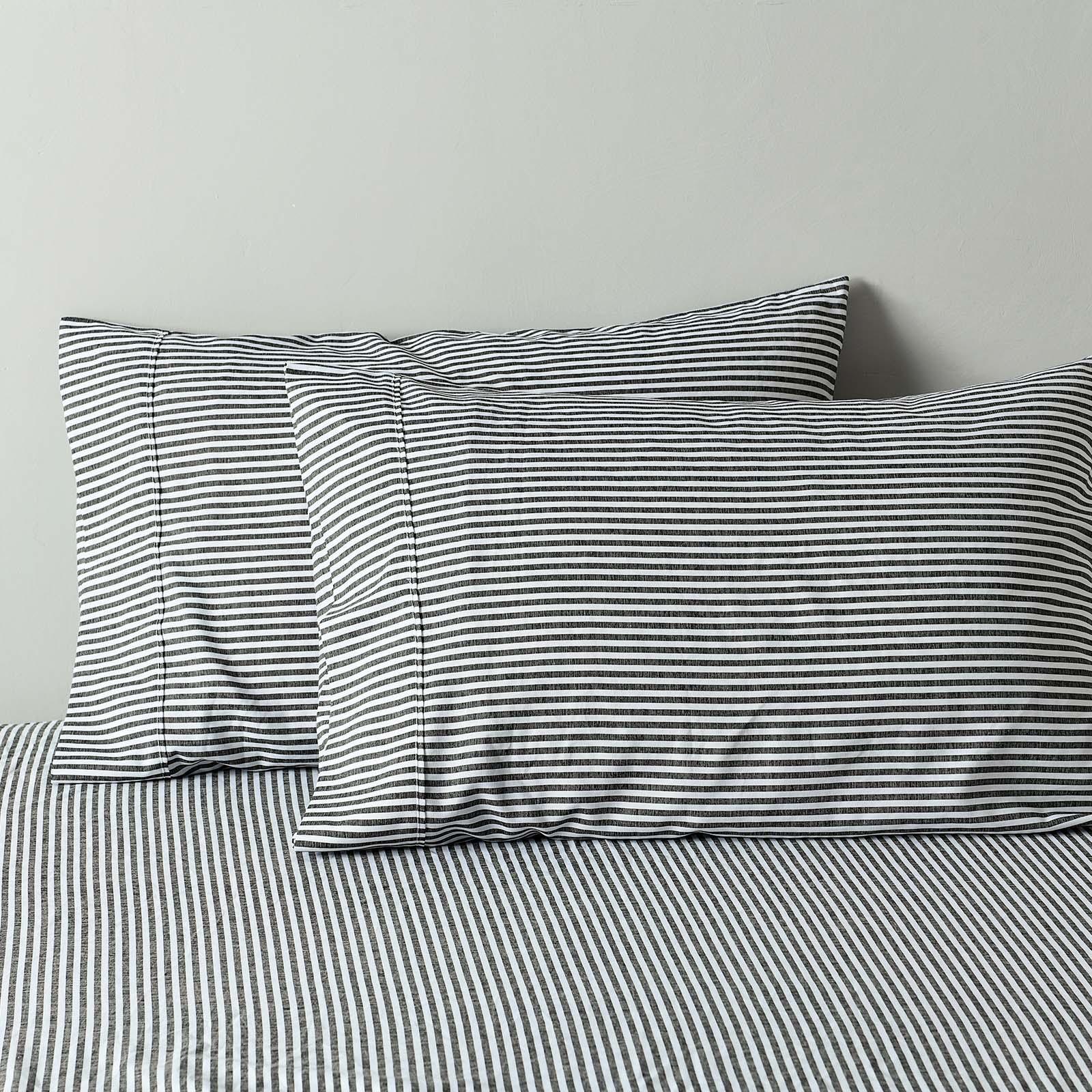 Royal Comfort Stripes Linen Blend Sheet Set Bedding Luxury Breathable Ultra Soft - Queen - Charcoal - John Cootes