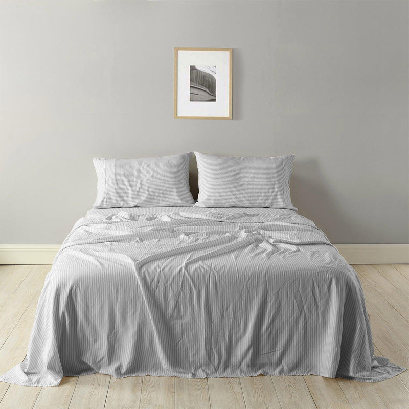 Royal Comfort Stripes Linen Blend Sheet Set Bedding Luxury Breathable Ultra Soft - Queen - Grey - John Cootes