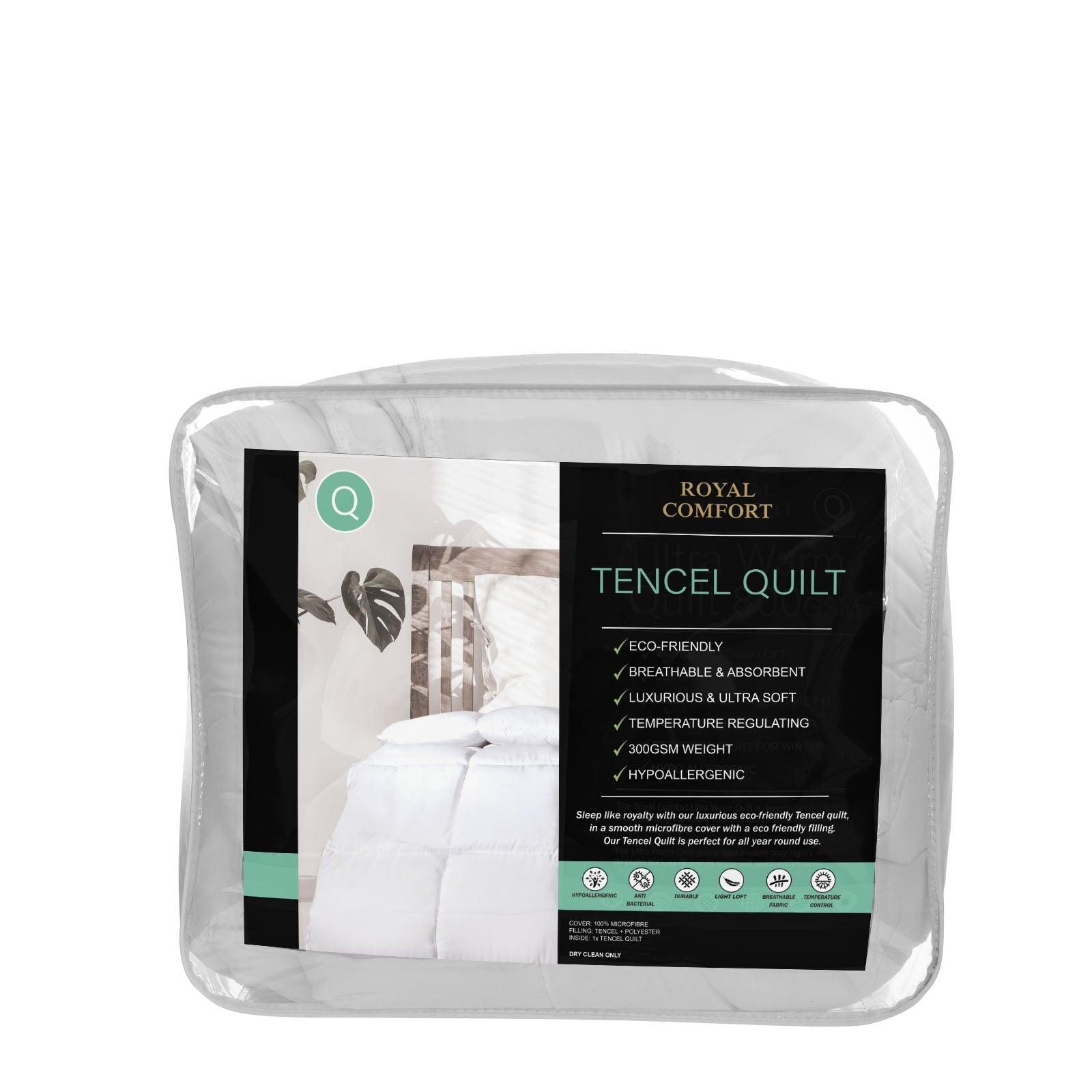 Royal Comfort Tencel Blend Quilt 300GSM Eco Friendly Breathable All Season - Double - White - John Cootes