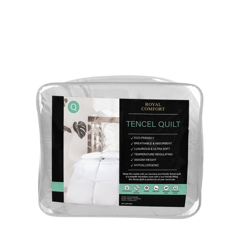 Royal Comfort Tencel Blend Quilt 300GSM Eco Friendly Breathable All Season - King - White - John Cootes