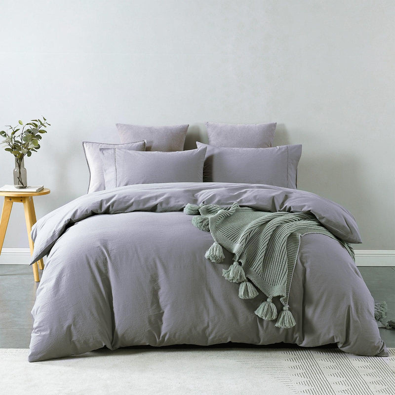 Royal Comfort Vintage Washed 100% Cotton Quilt Cover Set Bedding Ultra Soft - Double - Grey - John Cootes