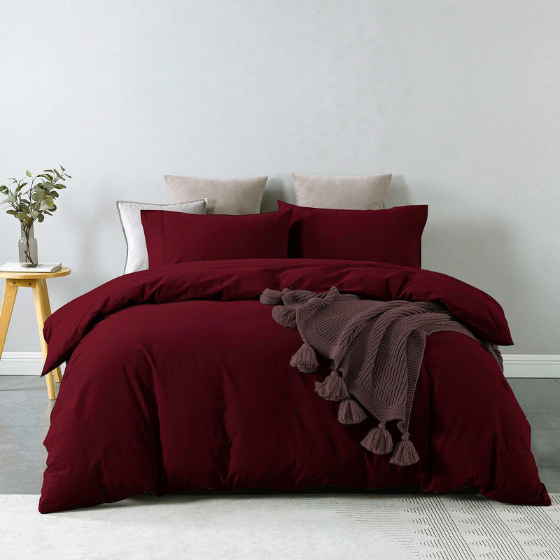 Royal Comfort Vintage Washed 100% Cotton Quilt Cover Set Bedding Ultra Soft - Double - Mulled Wine - John Cootes