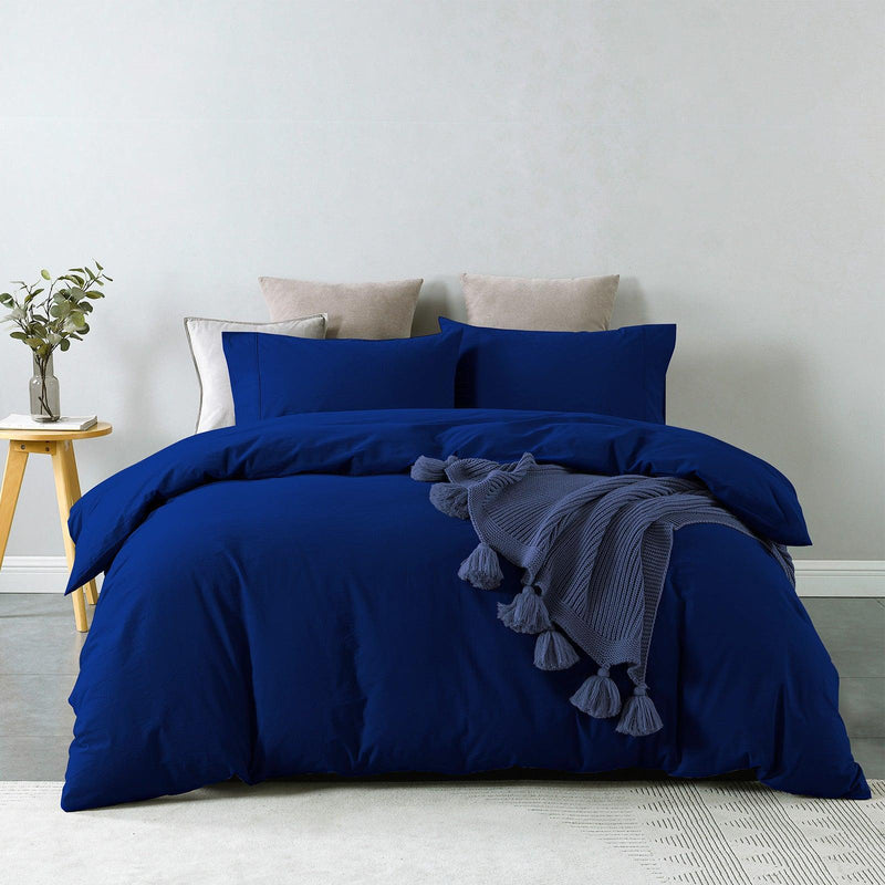 Royal Comfort Vintage Washed 100% Cotton Quilt Cover Set Bedding Ultra Soft - Double - Royal Blue - John Cootes