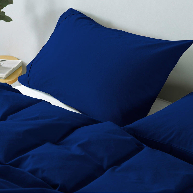 Royal Comfort Vintage Washed 100% Cotton Quilt Cover Set Bedding Ultra Soft - Double - Royal Blue - John Cootes