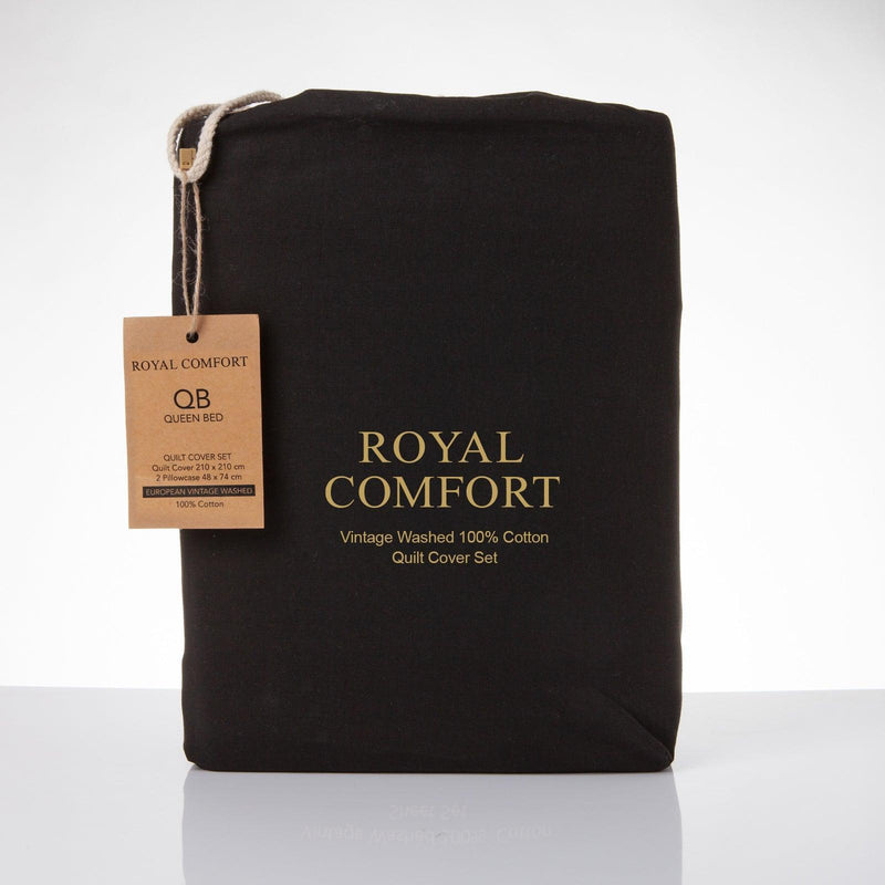 Royal Comfort Vintage Washed 100% Cotton Quilt Cover Set Bedding Ultra Soft - Single - Charcoal - John Cootes