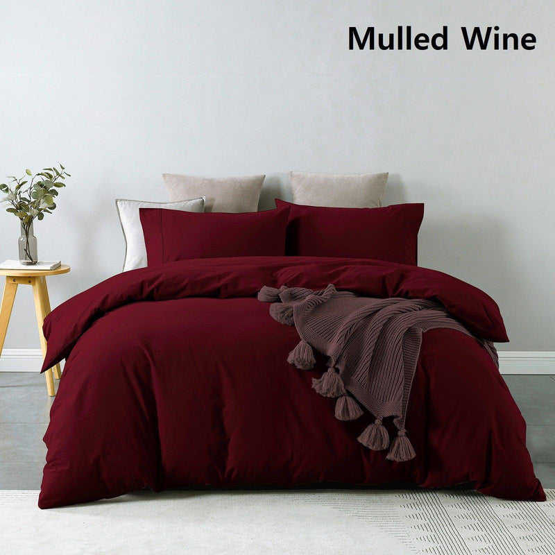 Royal Comfort Vintage Washed 100% Cotton Quilt Cover Set Bedding Ultra Soft - Single - Mulled Wine - John Cootes