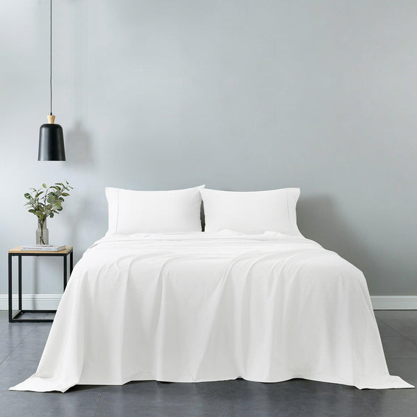 Royal Comfort Vintage Washed 100% Cotton Sheet Set Fitted Flat Sheet Pillowcases - Double - White - John Cootes