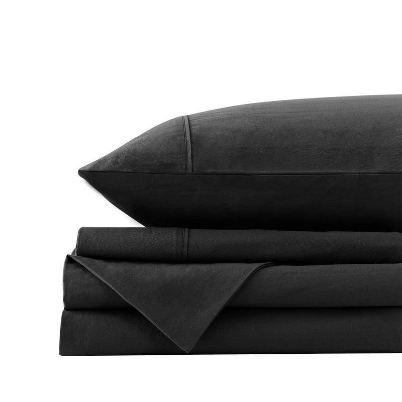 Royal Comfort Vintage Washed 100% Cotton Sheet Set Fitted Flat Sheet Pillowcases - Single - Charcoal - John Cootes