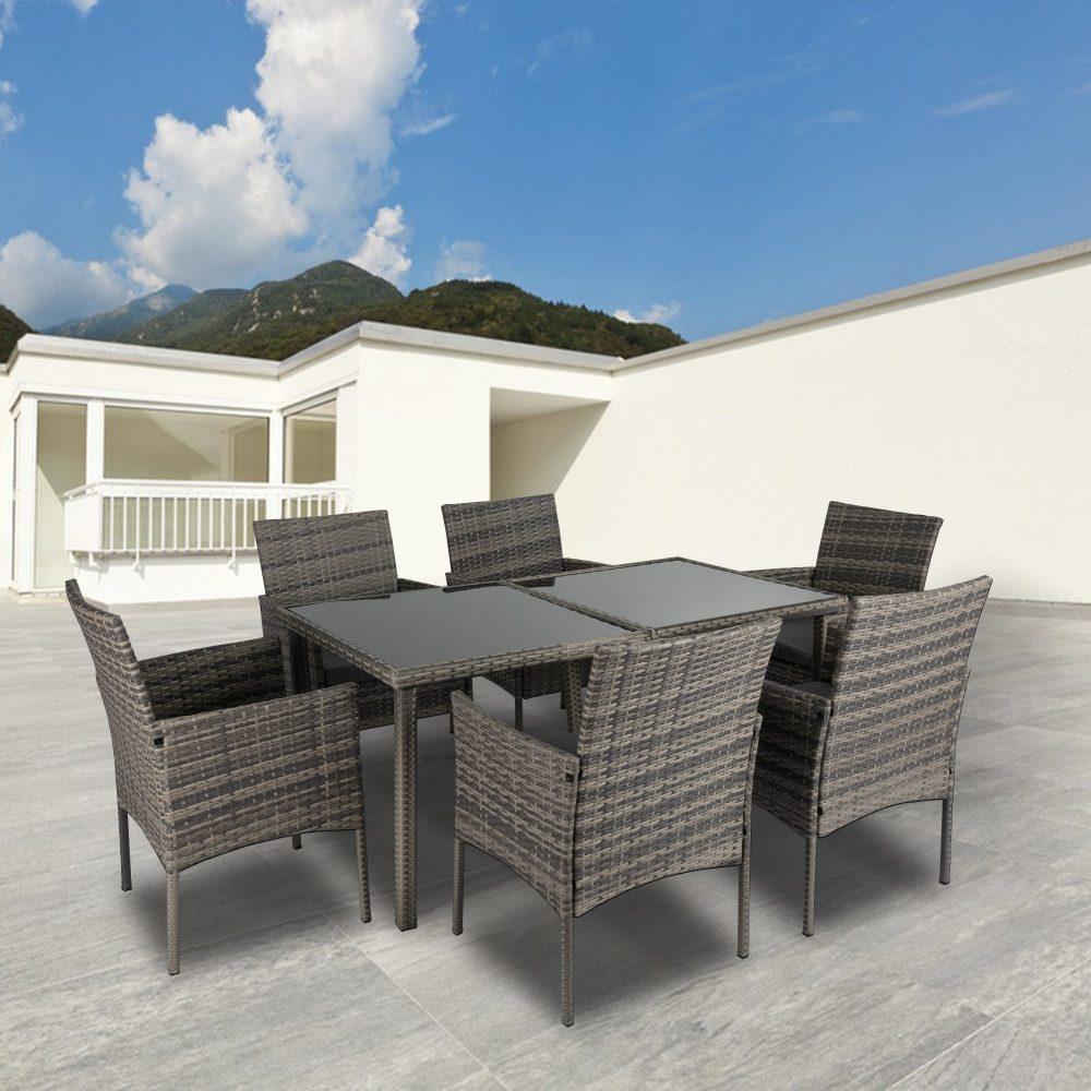 Rural Style Outdoor Grey Wicker 6 Seater Dining Set - John Cootes