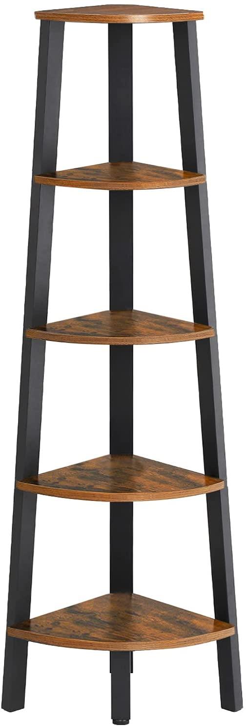 Rustic Brown Metal Frame 5 Tier Corner Shelf - John Cootes