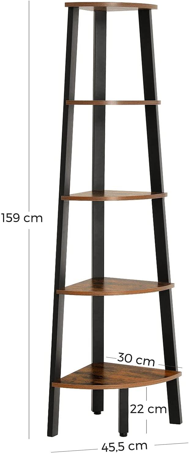 Rustic Brown Metal Frame 5 Tier Corner Shelf - John Cootes