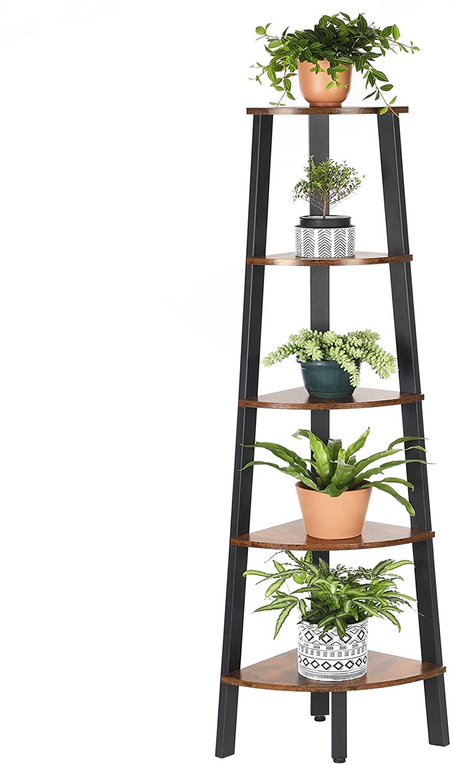 Rustic Brown Metal Frame 5 Tier Corner Shelf - John Cootes