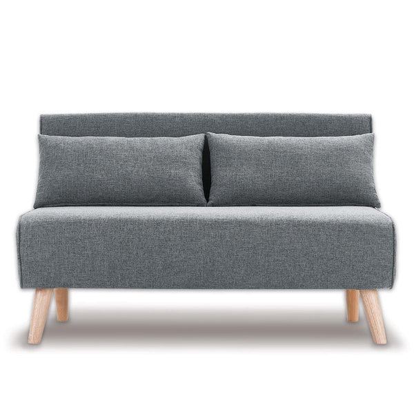 Sarantino 2-Seater Adjustable Sofa Bed Lounge Faux Linen - Grey - John Cootes