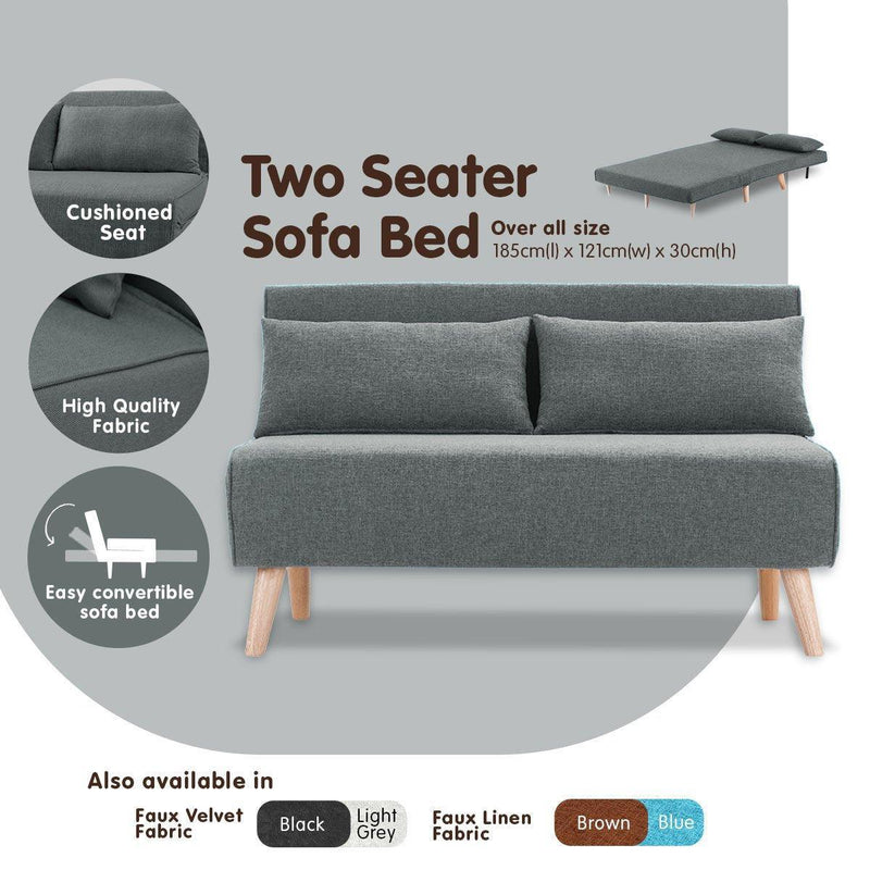 Sarantino 2-Seater Adjustable Sofa Bed Lounge Faux Linen - Grey - John Cootes