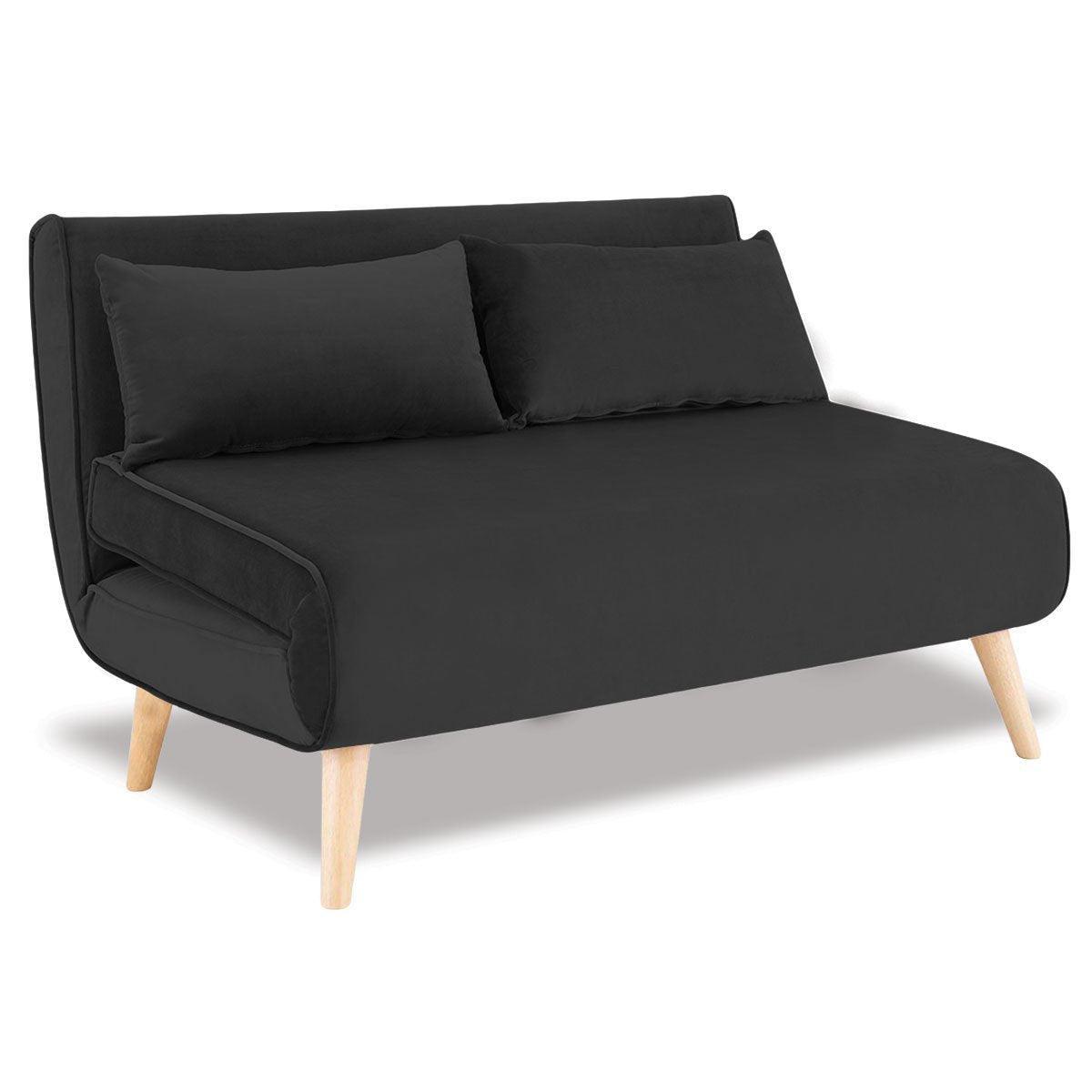 Sarantino 2-Seater Adjustable Sofa Bed Lounge Faux Velvet - Black - John Cootes