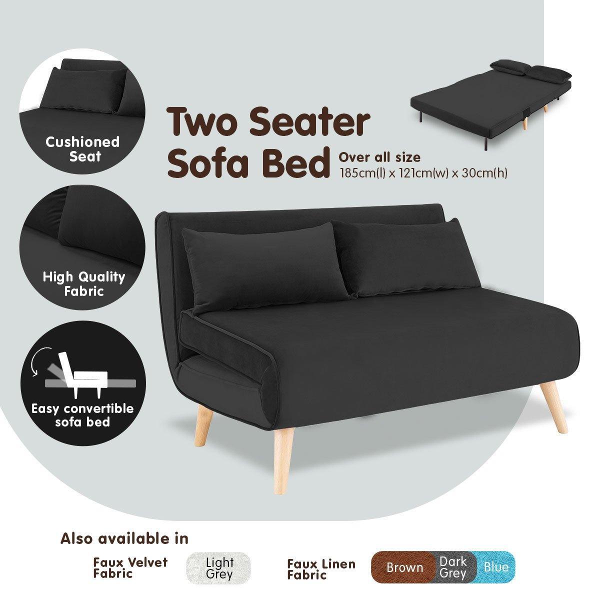 Sarantino 2-Seater Adjustable Sofa Bed Lounge Faux Velvet - Black - John Cootes