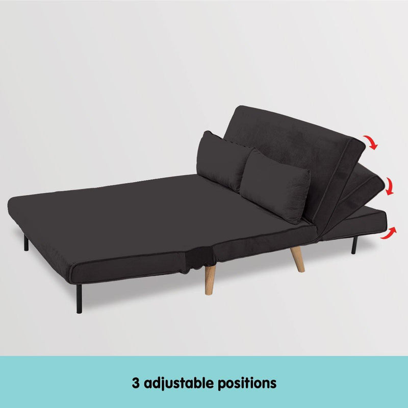 Sarantino 2-Seater Adjustable Sofa Bed Lounge Faux Velvet - Black - John Cootes
