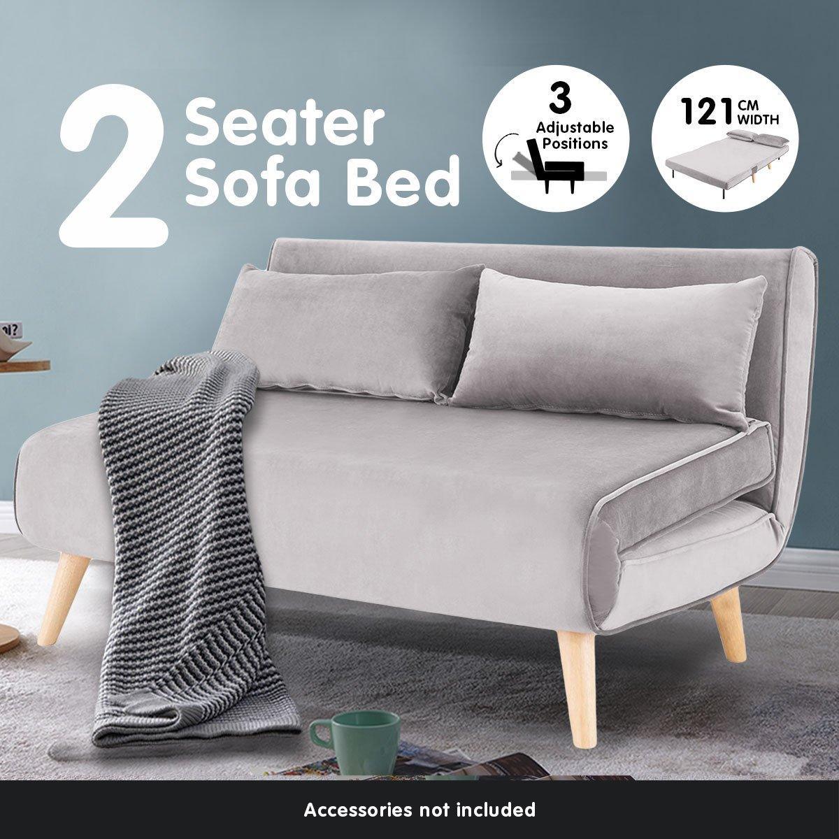 Sarantino 2-Seater Adjustable Sofa Bed Lounge Faux Velvet - Light Grey - John Cootes