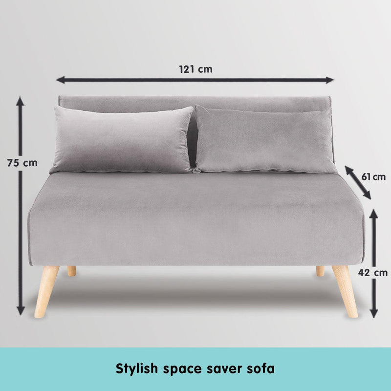 Sarantino 2-Seater Adjustable Sofa Bed Lounge Faux Velvet - Light Grey - John Cootes