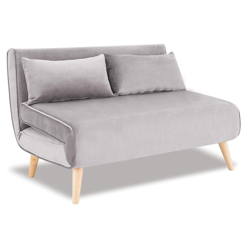 Sarantino 2-Seater Adjustable Sofa Bed Lounge Faux Velvet - Light Grey - John Cootes