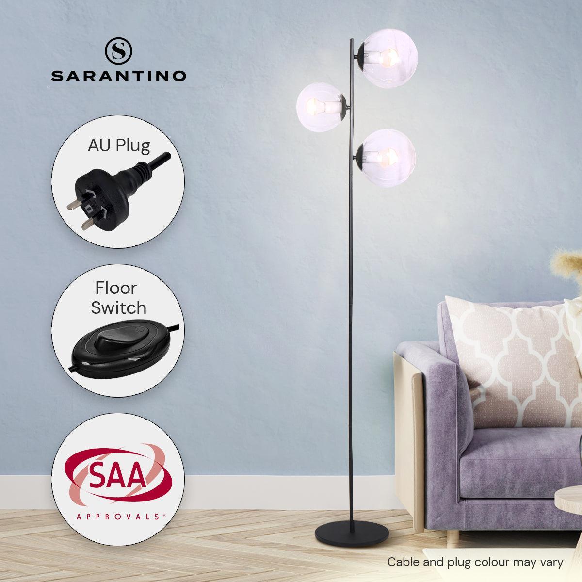 Sarantino 3-Light Black Metal Floor Lamp - John Cootes