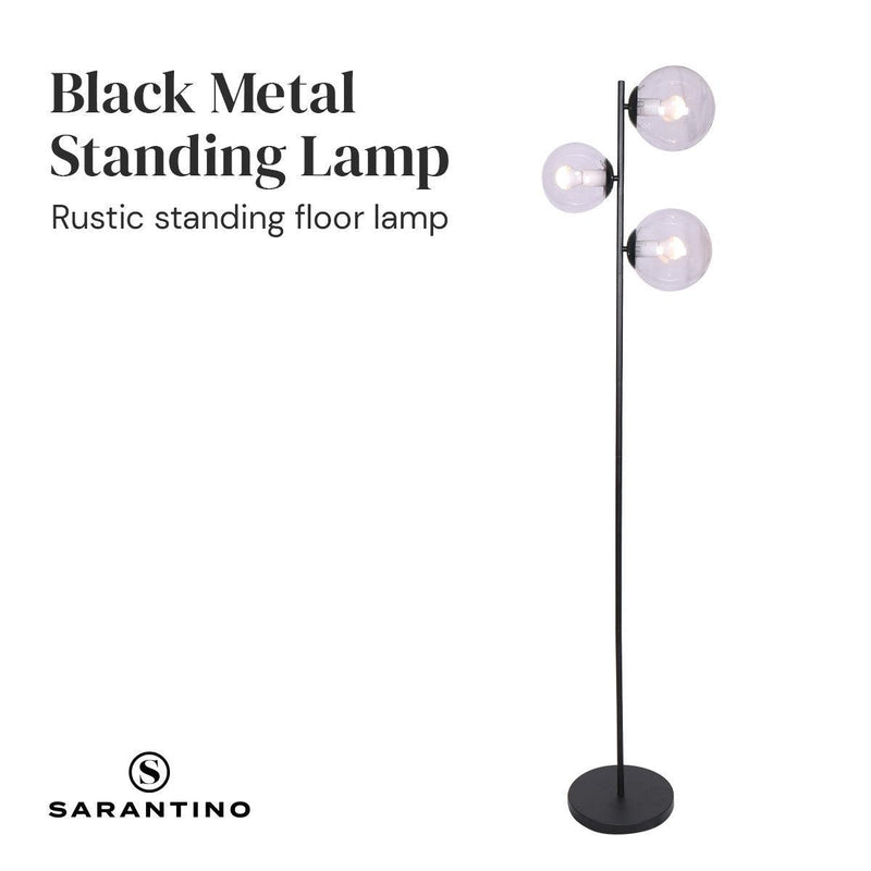 Sarantino 3-Light Black Metal Floor Lamp - John Cootes