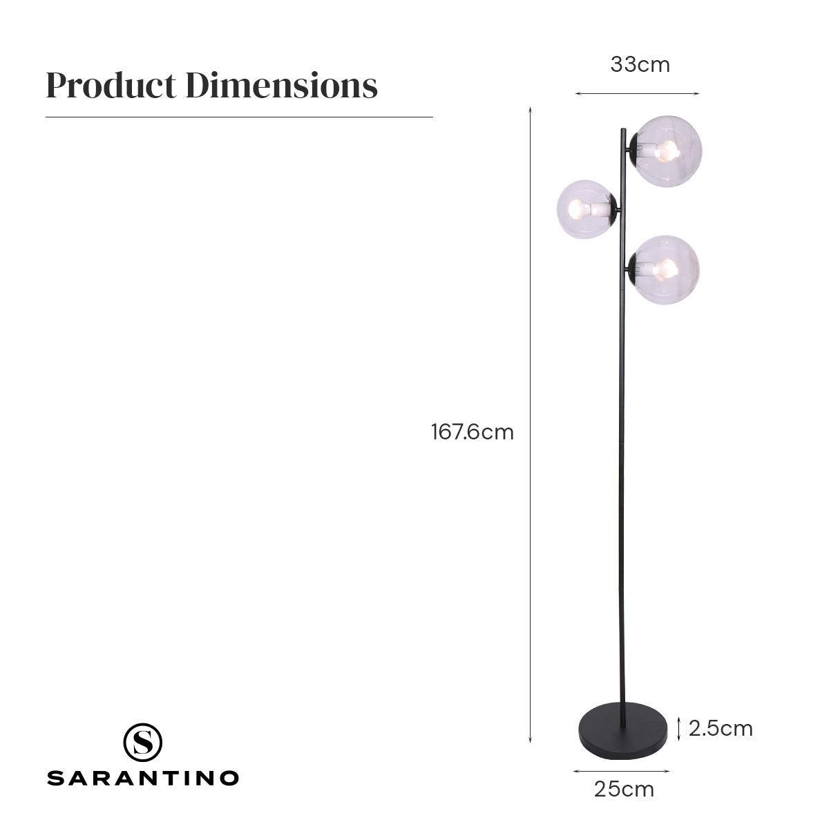 Sarantino 3-Light Black Metal Floor Lamp - John Cootes