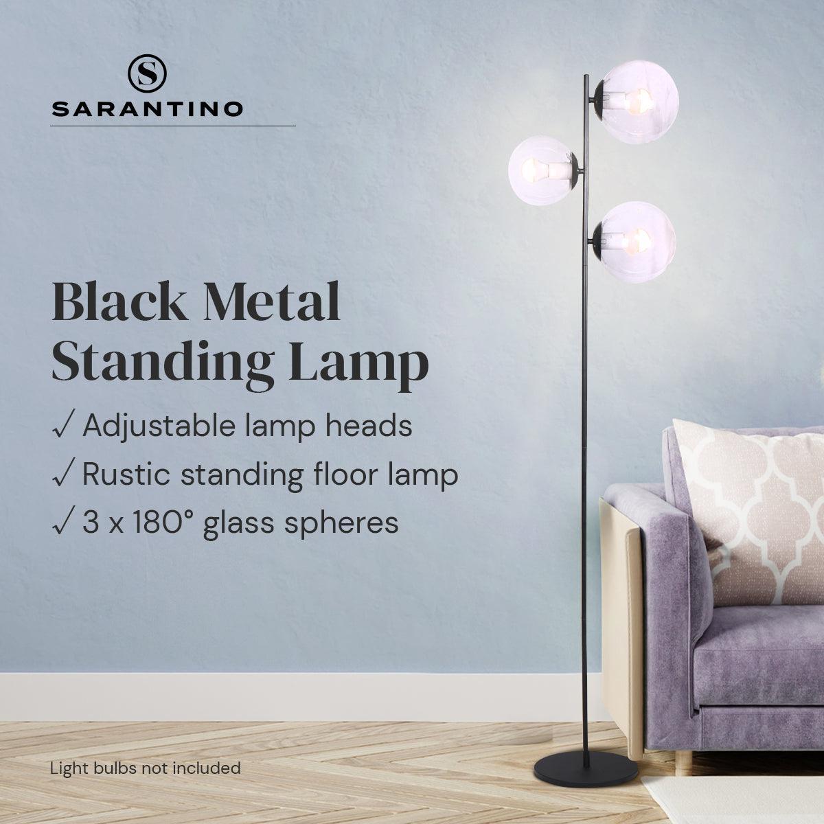 Sarantino 3-Light Black Metal Floor Lamp - John Cootes