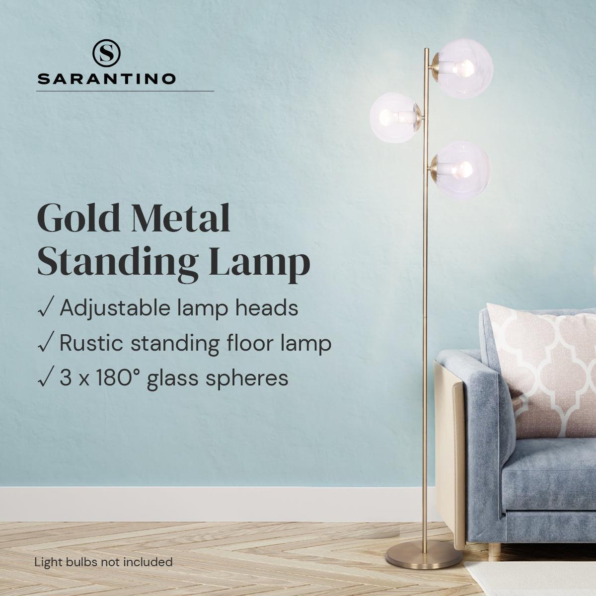Sarantino 3-Light Gold Metal Floor Lamp with Glass Shades - John Cootes