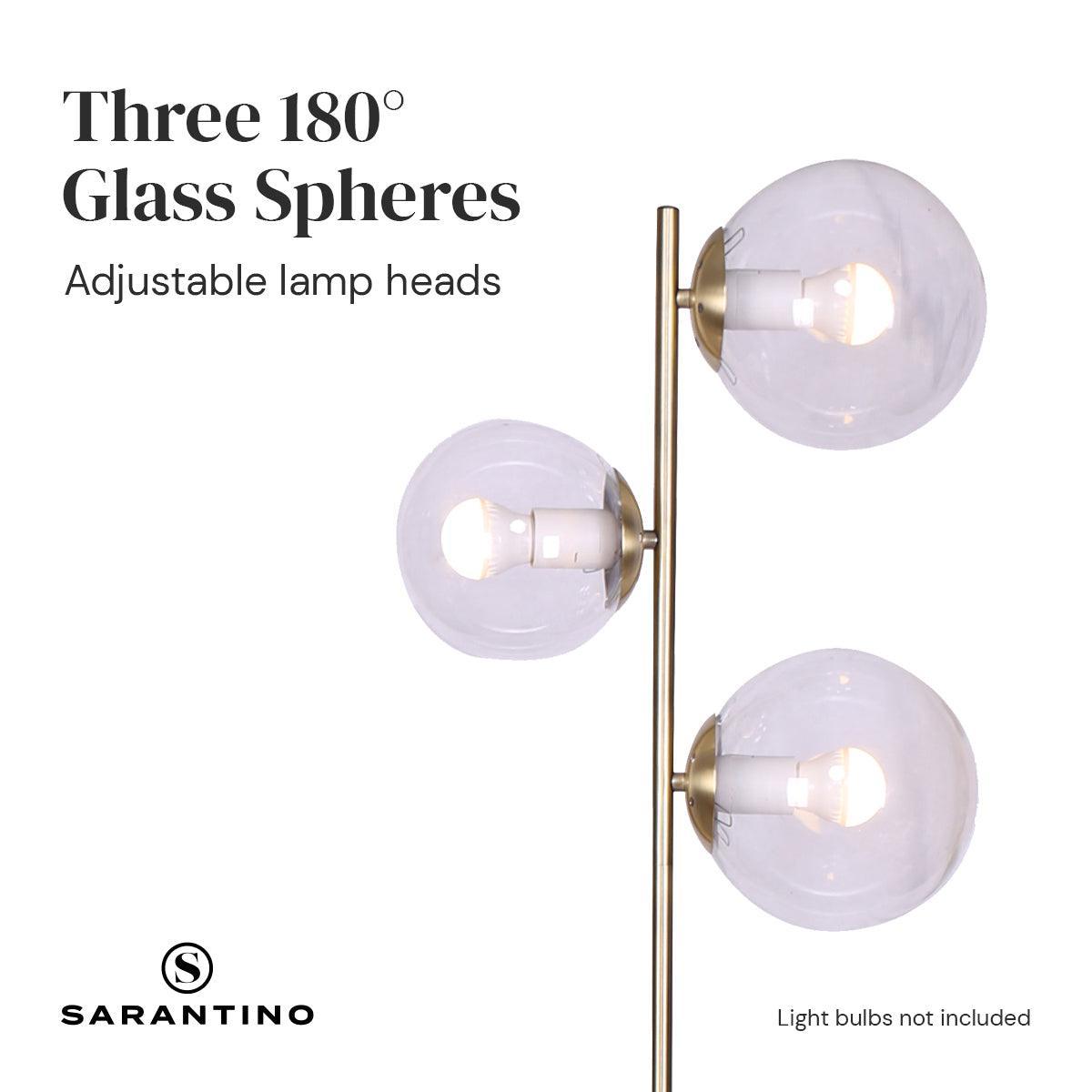 Sarantino 3-Light Gold Metal Floor Lamp with Glass Shades - John Cootes