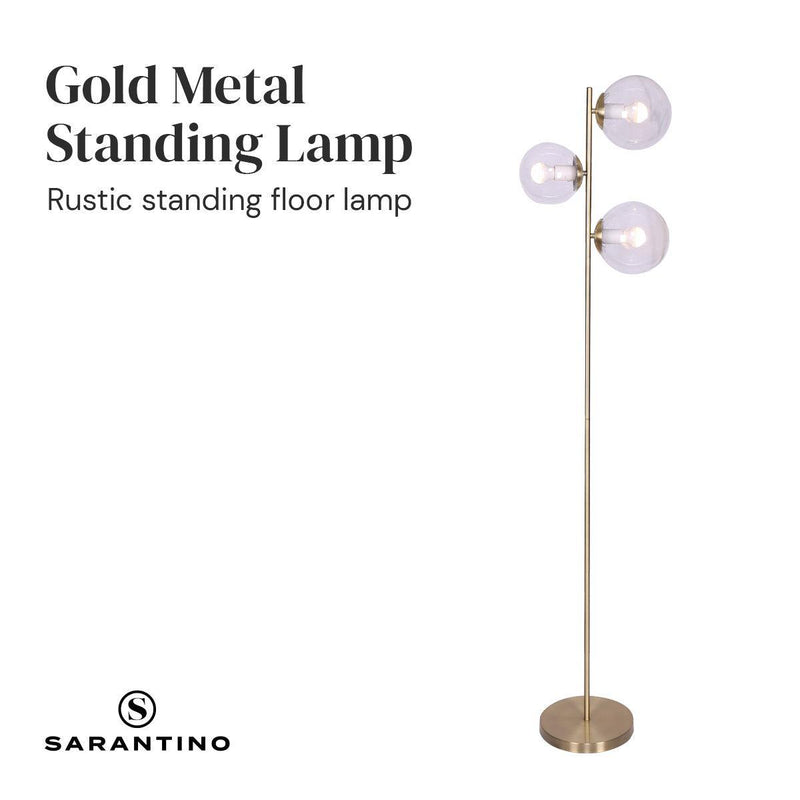 Sarantino 3-Light Gold Metal Floor Lamp with Glass Shades - John Cootes