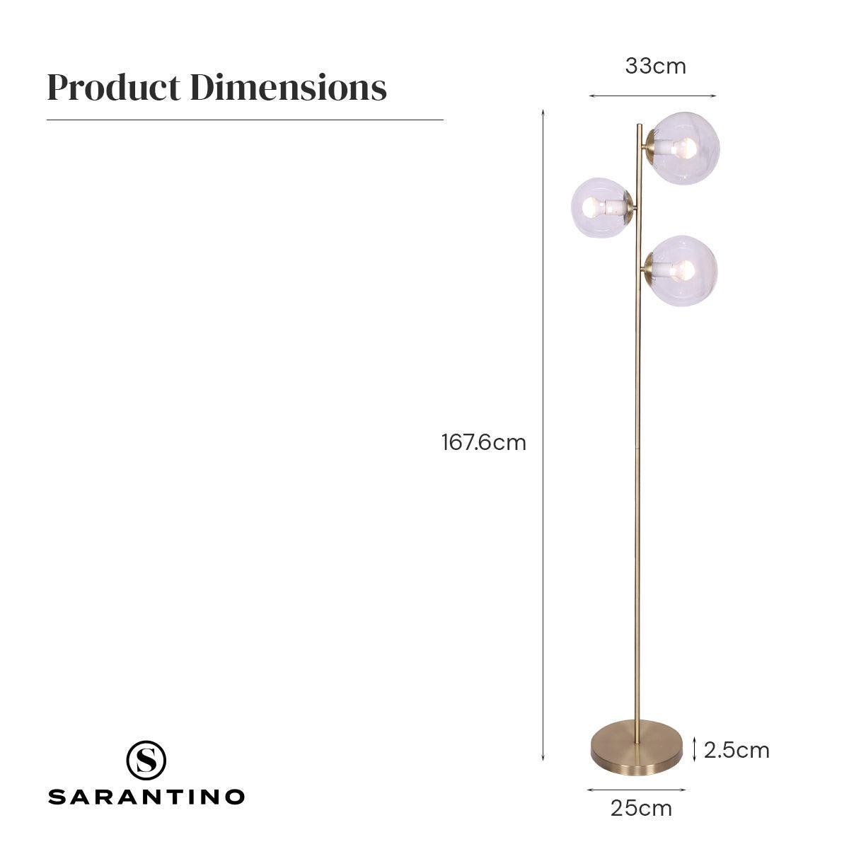 Sarantino 3-Light Gold Metal Floor Lamp with Glass Shades - John Cootes