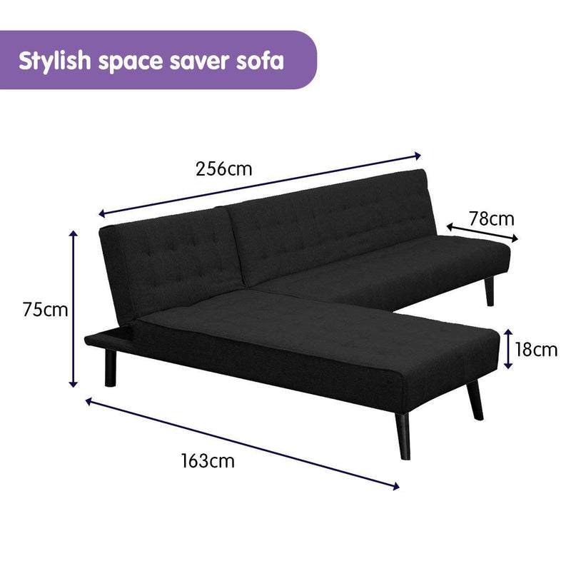 Sarantino 3-Seater Corner Sofa Bed Lounge Chaise Couch - Black - John Cootes