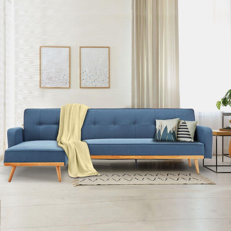 Sarantino 3-Seater Corner Sofa Bed with Chaise Lounge - Blue - John Cootes