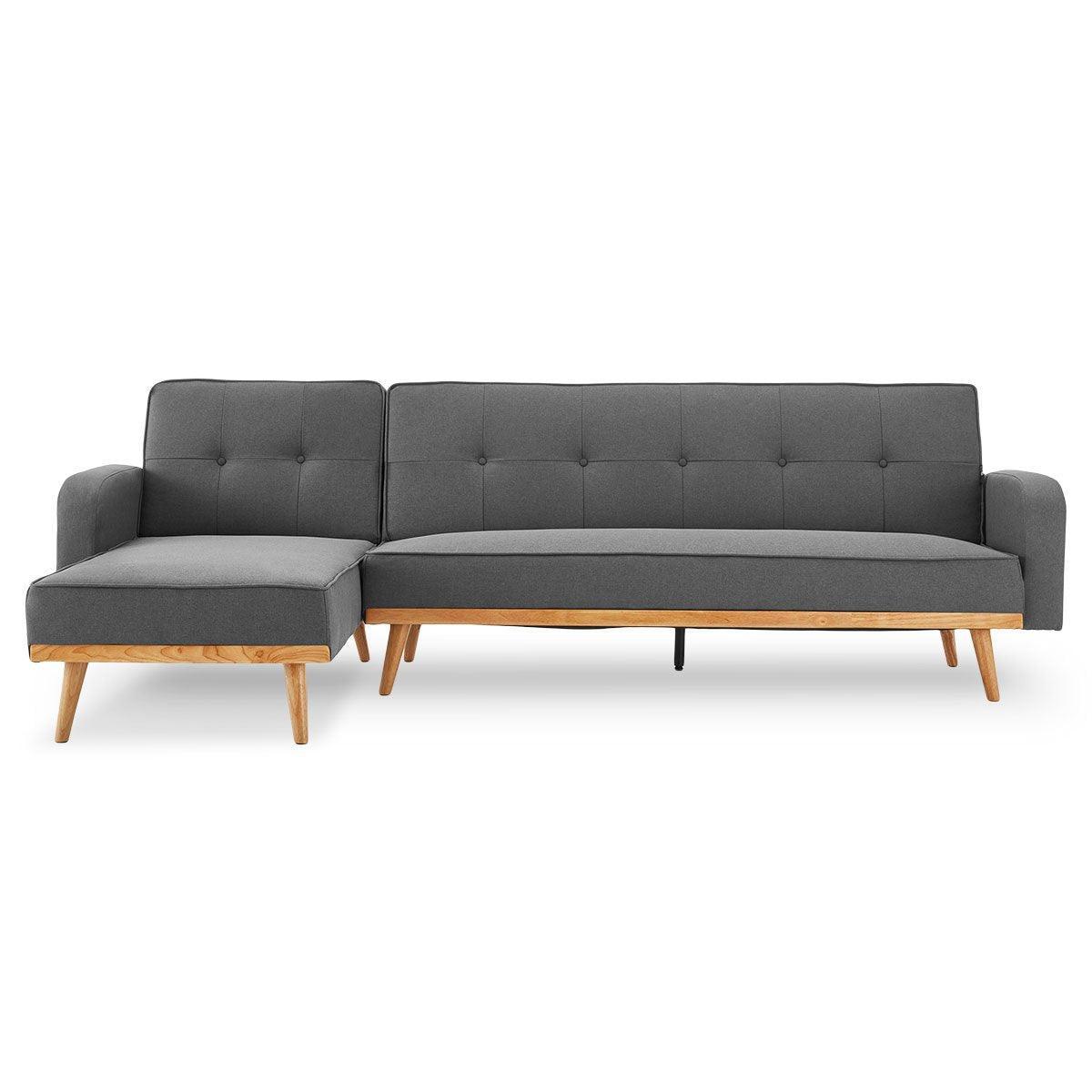 Sarantino 3-Seater Corner Sofa Bed with Chaise Lounge - Dark Grey - John Cootes