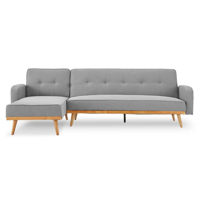 Sarantino 3-Seater Corner Sofa Bed with Chaise Lounge - Light Grey - John Cootes