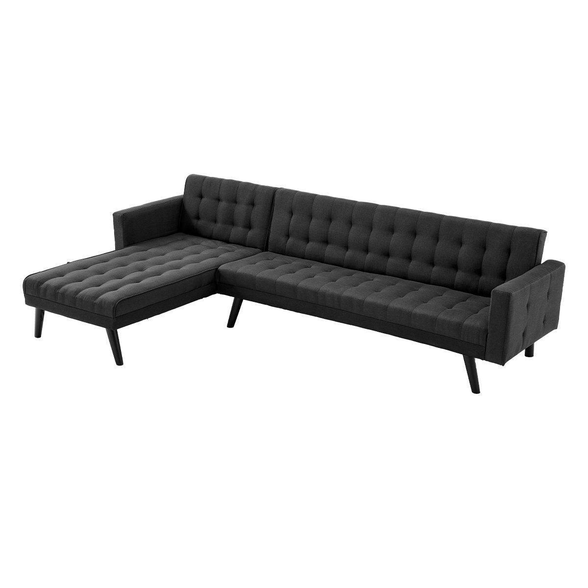 Sarantino 3-Seater Corner Wooden Sofa Bed Lounge Chaise Sofa Black - John Cootes