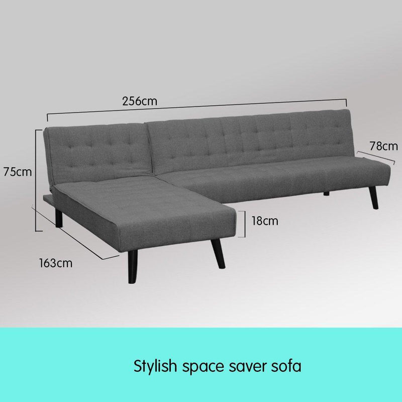 Sarantino 3-Seater Corner Wooden Sofa Bed Lounge Chaise Sofa Dark Grey - John Cootes