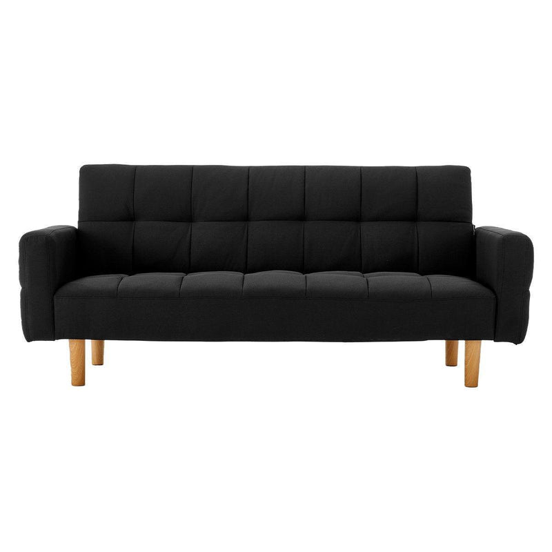Sarantino 3-Seater Fabric Sofa Bed Futon - Black - John Cootes